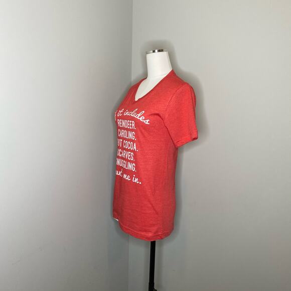 If It Includes Christmas Edition V-Neck Red T-Shirt Ruby's Rubbish Size Small - Picture 3 of 5